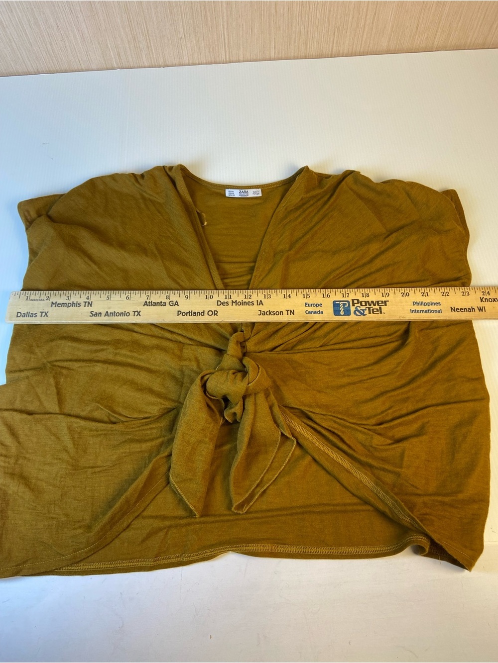 Zara Mustard Tie Front Draped Knit Top Size M Made in Portugal - Picture 4 of 6